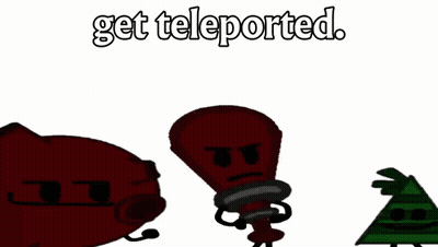 Three Cartoon Characters Are Standing Next To Each Other And The Words Get Teleported Are Above Them GIF
