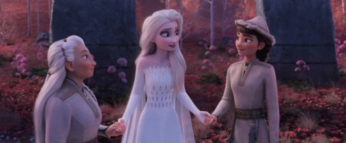 Three Cartoon Characters Are Standing Next To Each Other In A Field GIF