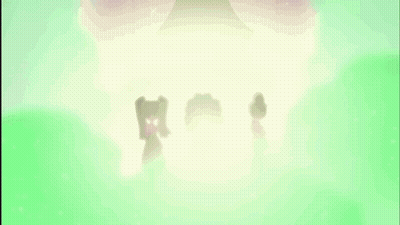 three cartoon characters are standing next to each other in green smoke