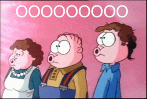 Three Cartoon Characters Are Standing Next To Each Other With A Pink Background That Says 000000 On It GIF