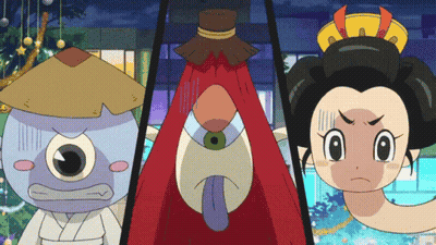 Three Cartoon Characters Are Standing Next To Each Other With One Wearing A Red Hat GIF