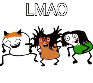 Three Cartoon Characters Are Standing Next To Each Other With The Word Lmao Written Above Them GIF