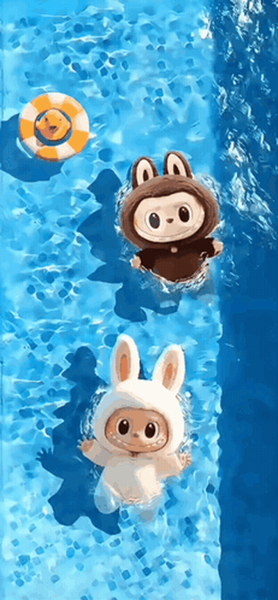 Three Cartoon Characters Are Swimming In A Pool GIF