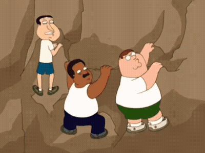 Three Cartoon Characters Climbing A Rock GIF
