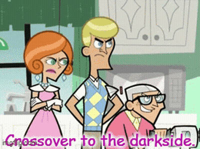 Three Cartoon Characters Crossover To The Darkside GIF