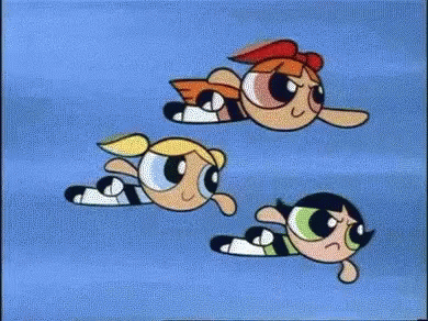 Three Cartoon Characters Flying GIF