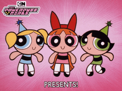 Three Cartoon Characters From The Powerpuff Girls Are Standing Next To Each Other GIF