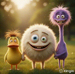 Three Cartoon Characters Holding Hands With Klingal GIF