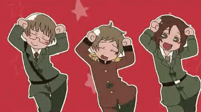 Three Cartoon Characters In Suits And Ties Are Dancing Together . GIF