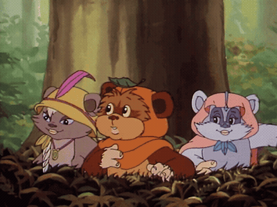 Three Cartoon Characters In The Woods GIF