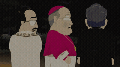 Three Cartoon Characters Including A Priest And A Bishop GIF