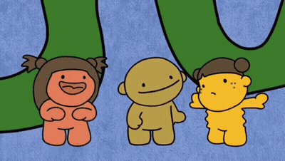 Three Cartoon Characters Next To Letter J GIF