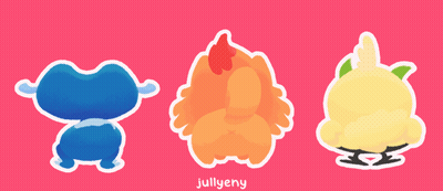 Three Cartoon Characters On Pink Background Jullyeny GIF