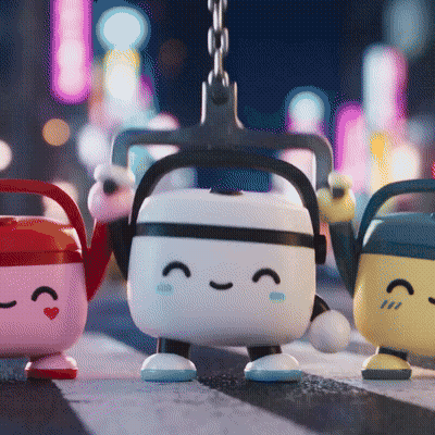 Three Cartoon Characters On Street One With Heart On Face GIF
