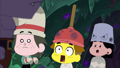 Three Cartoon Characters One In Red Hat GIF
