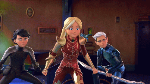 Three Cartoon Characters One With Sword GIF