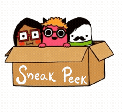 Three Cartoon Characters Peeking From Box With Sneak Peek GIF