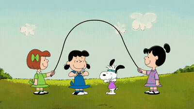 Three Cartoon Characters Playing With Hula Hoops GIF