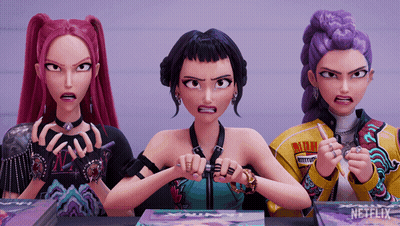 Three Cartoon Characters Sitting In Front Of Netflix Logo GIF