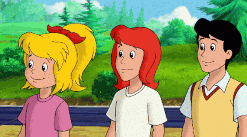 Three Cartoon Characters Smiling Together GIF