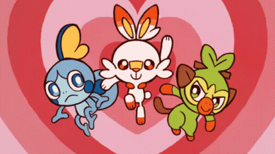 Three Cartoon Characters Standing Beside Heart GIF