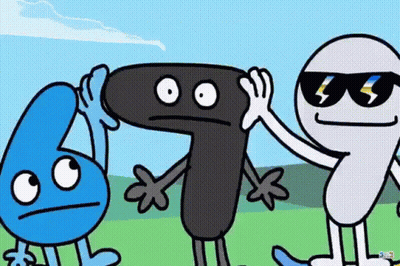 Three Cartoon Characters Standing In A Field GIF