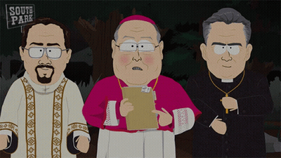 Three Cartoon Characters Standing In Front Of A South Park Sign GIF
