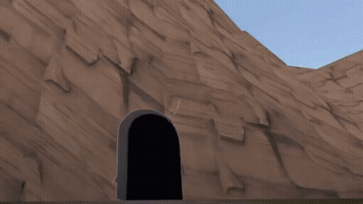 Three Cartoon Characters Standing In Front Of Tunnel GIF