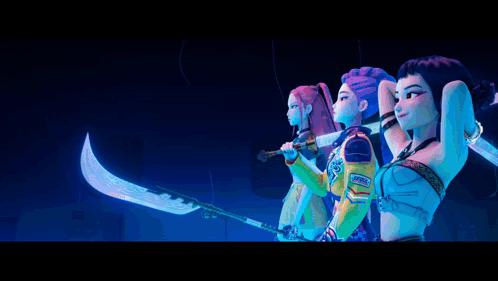 Three Cartoon Characters Standing Next To Each Other With One Saying Better Sit Down For The Show .. GIF