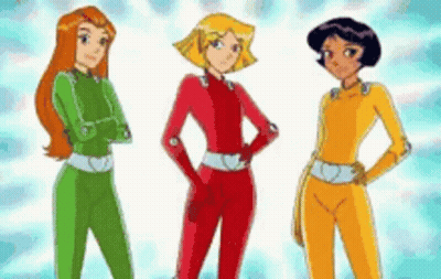 Three Cartoon Characters Standing Together GIF