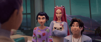 Three Cartoon Characters Standing Together GIF