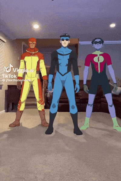 Three Cartoon Characters Standing Together Tiktok GIF