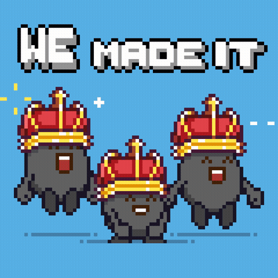 Three Cartoon Characters With Crowns Saying We Made It GIF