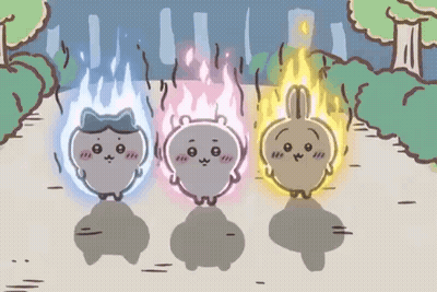 Three Cartoon Characters With Flames GIF
