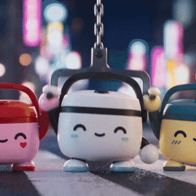 Three Cartoon Characters With Headphones On Sidewalk GIF
