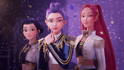 Three Cartoon Characters With Purple And Red Hair GIF