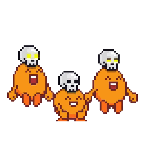 Three Cartoon Characters With Skull Heads Holding Hands Sticker