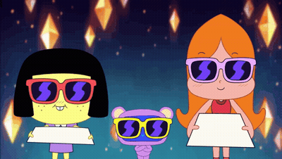 Three Cartoon Characters With Sunglasses And S Signs GIF