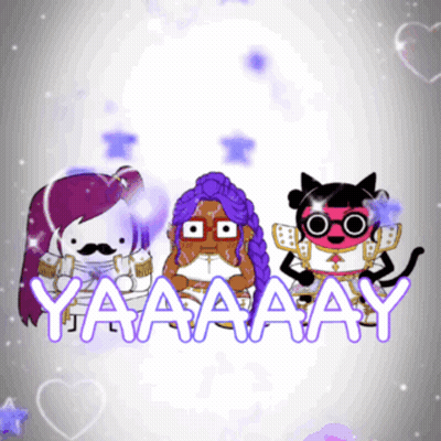Three Cartoon Characters Yaaaay Standing Together GIF