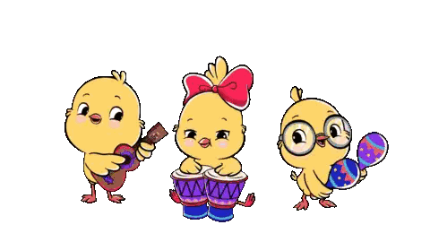 Three Cartoon Chickens Are Playing Musical Instruments Including A Guitar A Drum And A Maracas Sticker