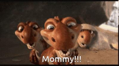 Three Cartoon Dinosaurs Are Standing Next To Each Other And One Of Them Says " Mommy " GIF