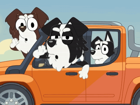 Three Cartoon Dogs Are Sitting In A Truck GIF