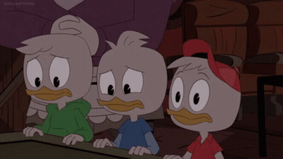 Three Cartoon Ducks Sitting At Table With Kimcartoon GIF