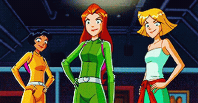 Three Cartoon Girls Are Standing Next To Each Other With Their Hands On Their Hips . GIF