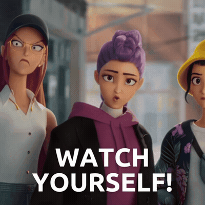 Three Cartoon Girls With Watch Yourself Behind Them GIF
