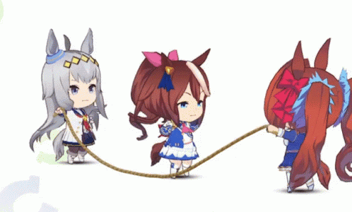 Three Cartoon Horses Are Pulling A Rope . GIF