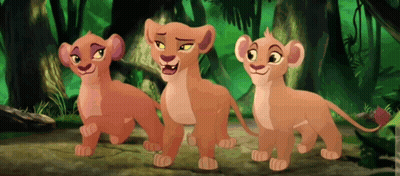 Three Cartoon Lion Cubs Standing In Jungle GIF