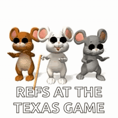 Three Cartoon Mice With Refs At The Texas Game GIF