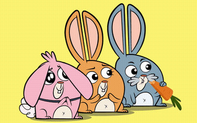 Three Cartoon Rabbits With Carrot GIF