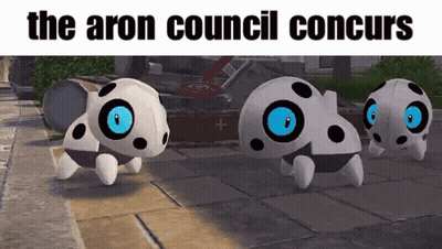 Three Cartoon Turtles With Blue Eyes Are Walking On A Sidewalk With The Caption " The Aron Council Concurs " Above Them GIF